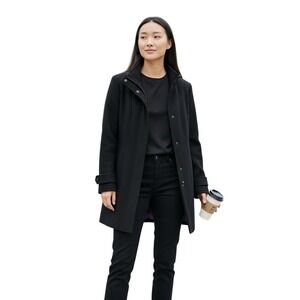 Calvin Klein Black Wool Blend Collared Snap Button Quilted Lined Coat‎ Womens